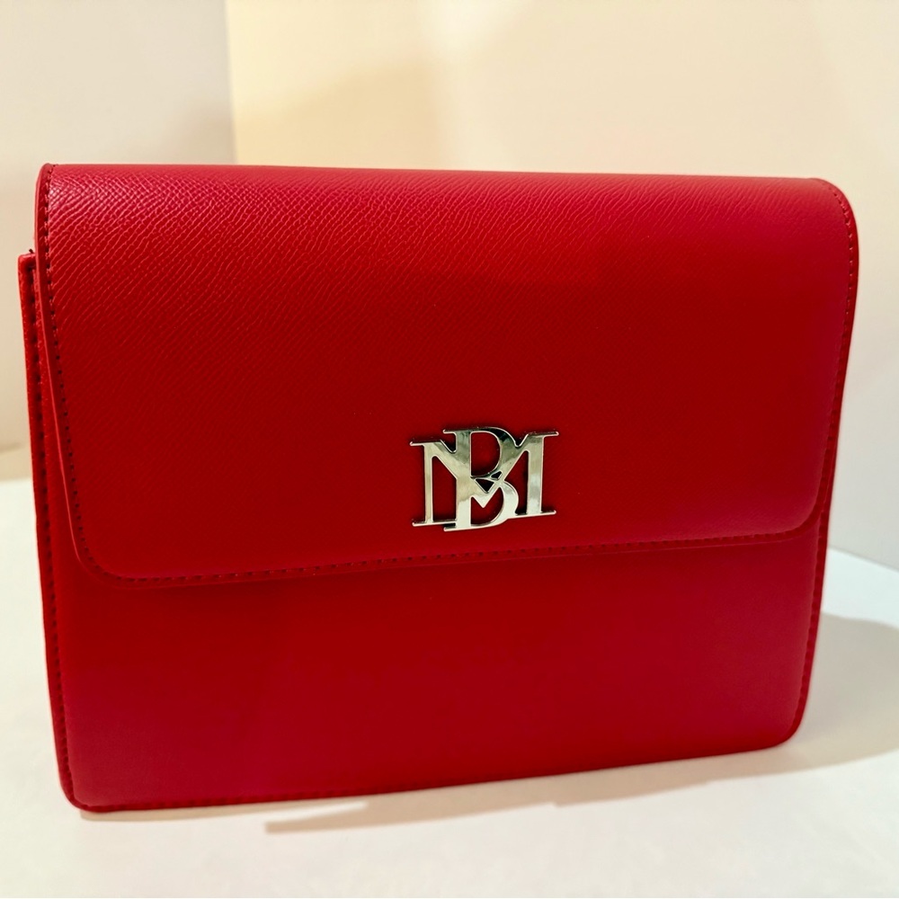 Badgley Mischka Red Clutch with Silver Logo - Picture 2 of 6